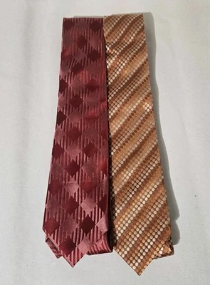 Lote de 2 Corbatas BCBG Attitude 100% Seda Rojo y Naranja 58 x 3 1/2 Foto 1 de 4