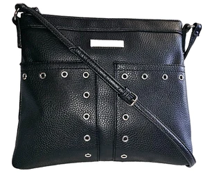 NINE WEST VTG MD BLACK SQUARE CROSSBODY WITH EYELETS PRISTINE CONDITION - Picture 1 of 9