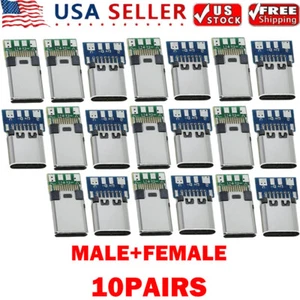 10Pair USB 3.1 TypeC Male+Female DIY Solder Plug PCB Connector Socket Repair US - Picture 1 of 20