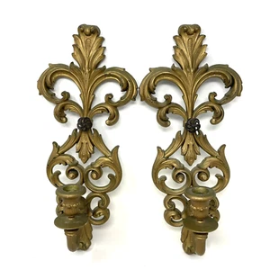 Vintage 1970s Burwood Candle Holder Set Of 2 Hollywood Regency Gold Wall Sconce - Picture 1 of 12
