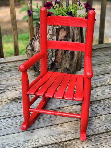 Great Red Vintage Rustic Slat Wood Mini Child’s Rocking Chair Ladder Back Rocker Cover