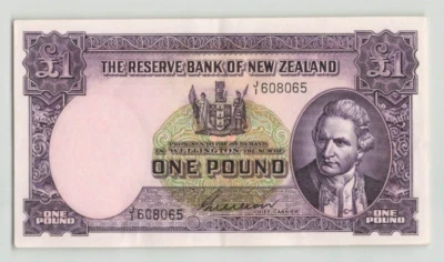 NEW ZEALAND 1 Pound 1955-56, P-159b, Sign: Wilson, Superb AU, Rare Variety. A4 - Image 1 of 2