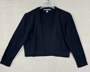 Karl Largerfeld Black Cardigan Shrug UK M Tight Knit Open front Ladies Braided - Picture 1 of 9