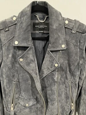 Marc New York M серый замшевый подпоясанный Moto куртка в уголь - Изображение 1 из 4