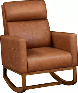 Leather Living Room Chair, Rocking Accent Chair, Modern Nursery Glider Chair wit - Picture 1 of 9