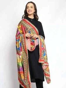 Women Silk Bandhani Bandhej Digital Graphic Printed Mirror Work Ethnic Dupatta - Picture 1 of 5