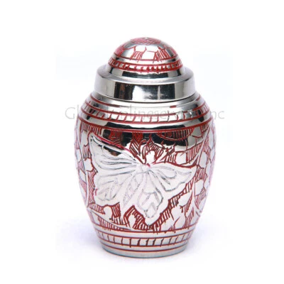 Memorial Keepsake urn for Ashes: Mini Butterfly Engraved Red Cremation Urn - Image 1 of 4
