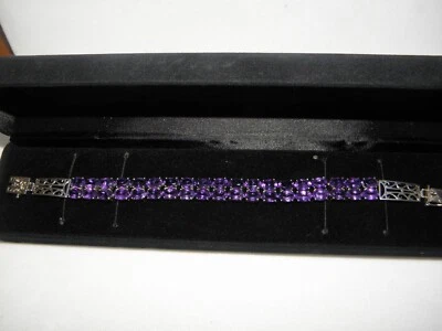 AMETHYST BRACELET 38 OVAL FACETED STONES 19 克拉纯银 8 1/4 — 第 1/4 张图片