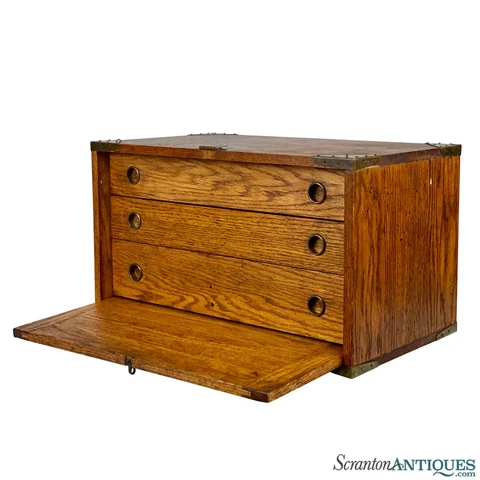 Antique Traditional Oak Watchmakers Machinist Chest File Cabinet Cover