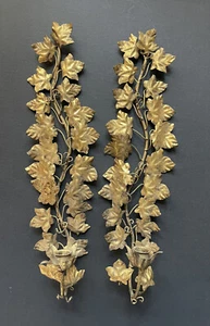 PAIR Vintage ITALIAN Gold Gilt SCONCES Hollywood ITALY Antique Metal CANDELABRAS - Picture 1 of 9