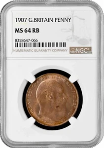 Great Britain 1 penny 1907, NGC MS64 RB, "King Edward VII (1902 - 1910)" - Picture 1 of 2