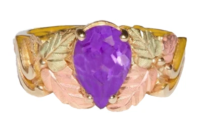 Anillo Hoja Banda Ancha Amatista Coleman Oro 10K Black Hills Talla 6 Foto 1 de 4