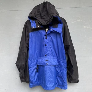 REI Men’s Anorak 1/2 Zip Sz M-L Rain Jacket Hat Hood Dual Pouches Nylon Blu -Blk - Picture 1 of 24