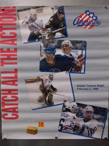 1989 ROCHESTER AMERICANS Kodak Camera Night Poster February 5 1989 17 x 21 Cover