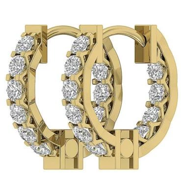 SI1 G 0.75 Ct Natural Diamond Inside Out Hoop Earrings 14K Solid Gold 0.51 Inch - Image 1 of 4