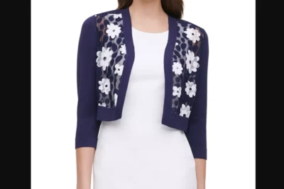 Cárdigan Tommy Hilfiger Azul Marino - Estilo Bolero Margarita Encaje Floral Frontal - Talla M Foto 1 de 4