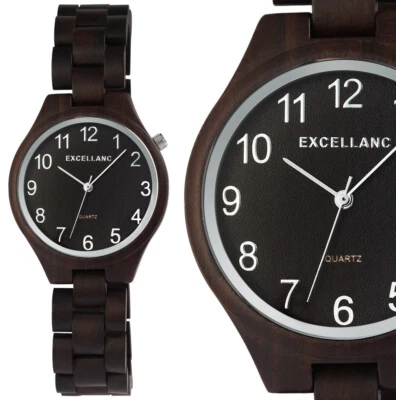 Damenuhr Frauenuhr Quarz Armbanduhr Holzuhr Braun schwarzes Sandelholz 1800236 - Bild 1 von 4