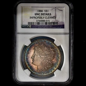 1886 MORGAN SILVER DOLLAR ✪ RAINBOW TONED ✪ $1 TONING NGC UNC DETAILS COIN - Picture 1 of 4