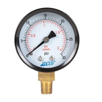 JIVTO dry Pressure Gauge, 2" Dia, 0-30 PSI, 1/8 NPT Lower Mount ( pack of 1) - Image 1 of 4