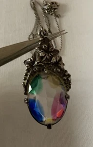 Jugendstil Rheinkiesel Rhein Main Collier Silber Floral Tropfenform - Bild 1 von 11