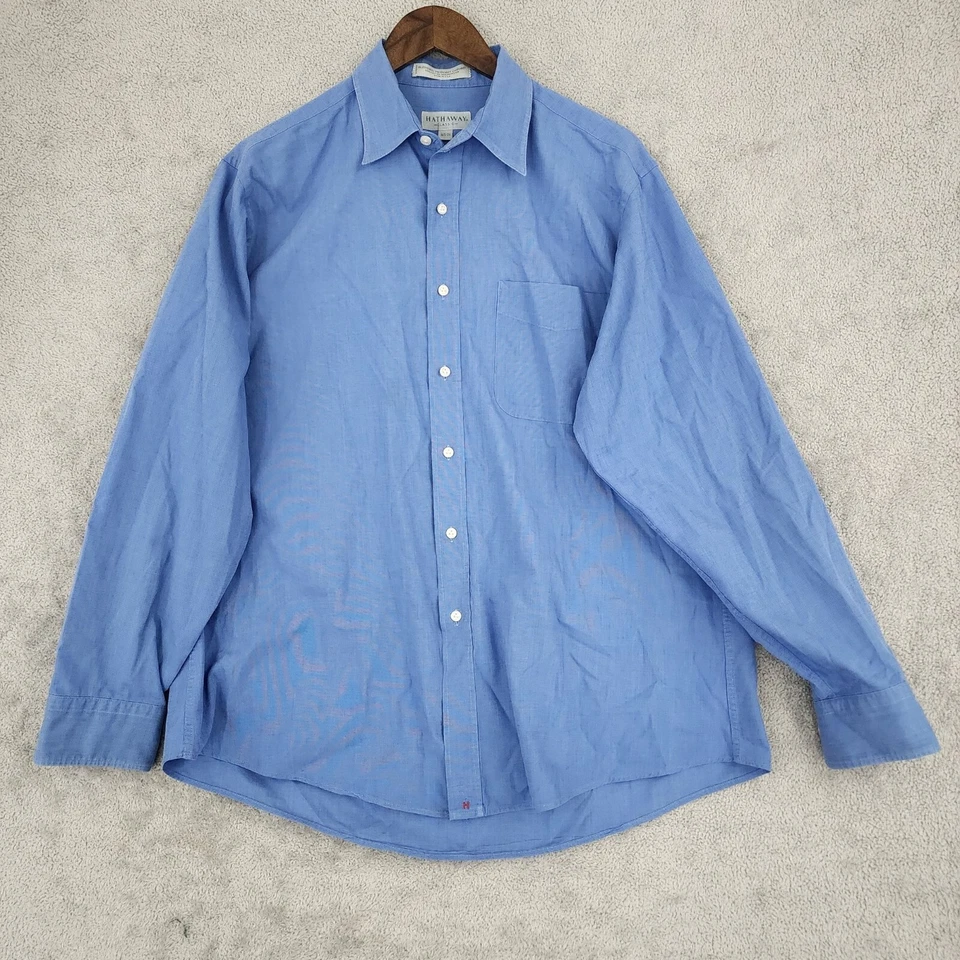 Hathaway Mens Classic Blue Pinpoint Oxford Dress Shirt Size 16.5  25PT - Image 1 of 4