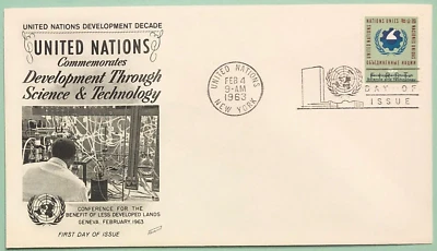 Flota Sc UN 114 Naciones Unidas 1963 Desarrollo a través de la ciencia y la tecnología FDC Foto 1 de 2