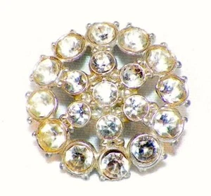 2 Silver Rhinestone Buttons Flower Center Border Silvertone Metal Vintage #15 - Picture 1 of 4