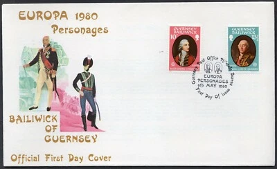 EUROPA CEPT 1980 - GREAT BRITAIN - GUERNSEY - FAMOUS PEOPLE - FDC - Image 1 of 2