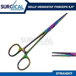Fórceps de hemostato Kelly 5,5" recto multi titanio color grado alemán - Imagen 1 de 11