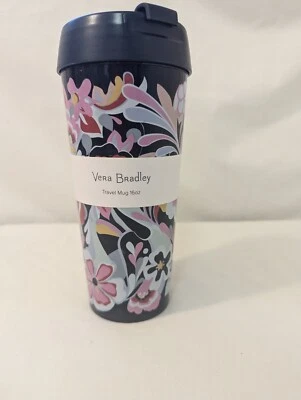 NUEVO CON ETIQUETAS Taza de Viaje Vera Bradley Aislada 16oz Taza Floral/Paisley Vaso NEGRO ROSA Foto 1 de 4