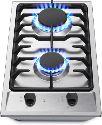 2-Burner Gas Cooktop with Thermocouple Protection - NG/LPG Convertible 12" Stain - Image 1 of 4