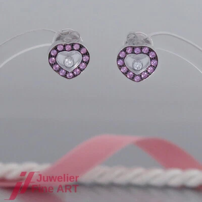 CHOPARD Ohrringe -HAPPY DIAMONDS - 83/2936 - Saphir rosa / Brillant -18K/750 WG - Bild 1 von 4