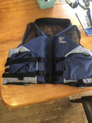 Bass Pro Shops Adult Life Jacket Fishing Vest XL Gray Light Blue Type III PFD - Image 1 of 4