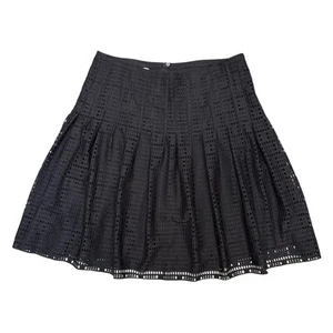 Akris Punto Geometric Lace Dropped Waist Pleated Skirt Classic Black Size 16 - Picture 1 of 15