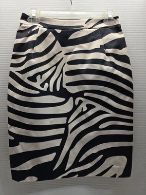 H&M юбка-карандаш женская 6 черная и бежевая животное зебра принт полностью с подкладкой  - Изображение 1 из 4