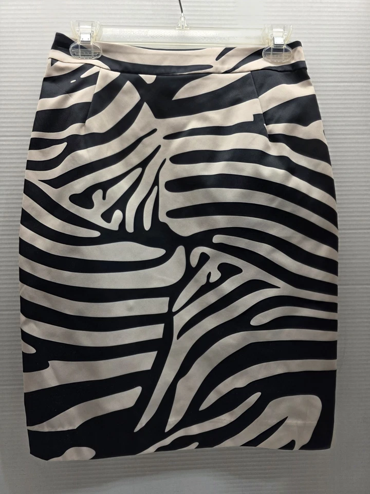 H&M Falda Lápiz Mujer 6 Negro Y Beige Animal Estampado Cebra Completamente Forrada  Foto 1 de 4