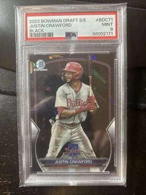 2023 Bowman Chrome Sapphire Justin Crawford #BDC71 Black /10! PSA 9 RC At - Image 1 of 2