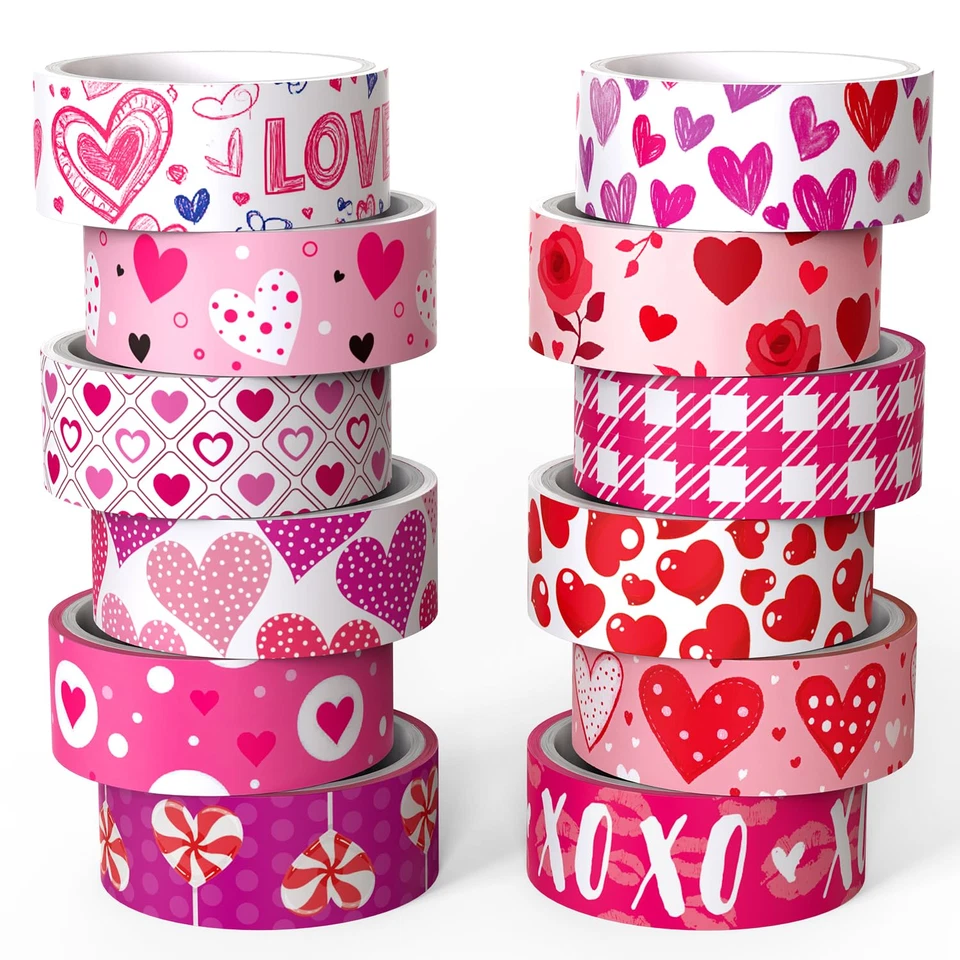Juego de 12 rollos de cinta washi Love Heart, cinta decorativa floral corazón rosa rojo puro... Foto 1 de 4