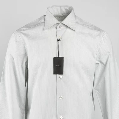 Camicia elegante bianca a righe puro cotone KITON nuova con etichetta $1150 taglia 15,75/40 - Immagine 1 di 4