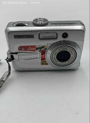 Pentax Optio E10 Silver 6MP 3x Optical Zoom Digital Camera w/Wrist Strap - Image 1 of 4