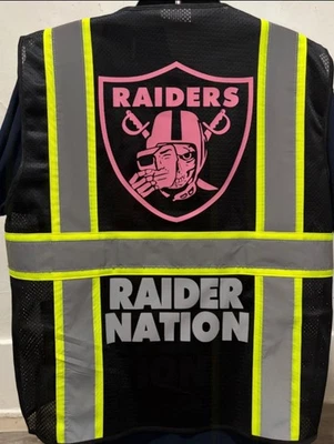 🏈🦺LAS VEGAS RAIDER NATION CHALECO DE SEGURIDAD LABORAL PPE CON LOGOTIPO DE CALAVERA ROSA TALLA M-5XL Foto 1 de 2