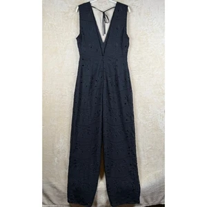 TULAROSA Jumpsuit schwarz Ösen V-Ausschnitt weites Bein Damen XL Urlaub elegant - Bild 1 von 13