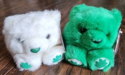 PUFFKINS by Swibco St. Patricks Day Set, 1998 Patty & Patrick Teddy Bears W Tags - Image 1 of 4