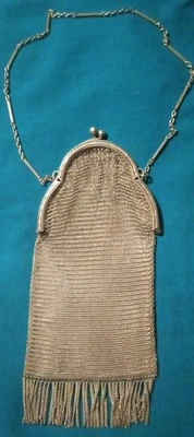 Antique Sterling Silver .925 Chain Mail Mesh Chatelaine Wrist Purse 83 Grams - Image 1 of 4