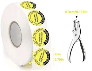Prüfplaketten, UVV Plaketten GELB 20mm, Wartungsetiketten, mit Zange, 1000stk. - Bild 1 von 3