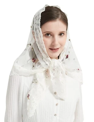 Velo Mantilla Triángulo Bordado Marfil - Velo de Novia Capilla con Encaje Rosa... Foto 1 de 4