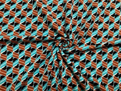 Cubo 3D geométrico de tela tejida acanalada verde azulado 4 vías elástico 60" W yarda-RBPR053 Foto 1 de 4