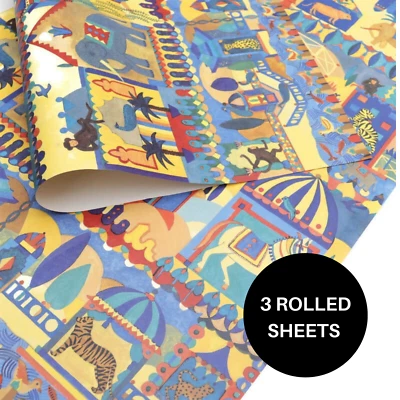 Vintage 1996 Indian Zoo Wrapping Paper By Catherine Brighty 3 SHEETS . - Image 1 of 4
