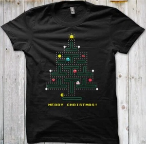 Weihnachtspullover Pac-Man Weihnachtsbaum bedrucktes T-Shirt 8943 - Bild 1 von 11