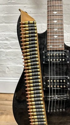 Brass Bullet 50 Link Guitar Strap Tan Genuine Leather Punk Rock Thrash USA Made - Image 1 of 4